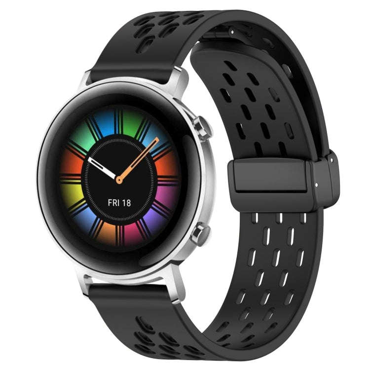For Huawei Watch GT2 42mm 20mm Folding Magnetic Clasp Silicone Watch Band(Black)