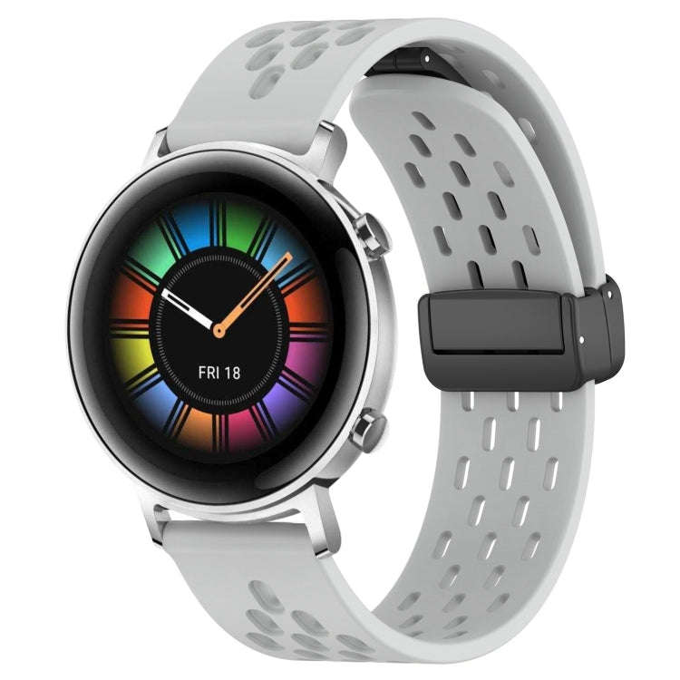 For Huawei Watch GT2 42mm 20mm Folding Magnetic Clasp Silicone Watch Band(Light Grey)