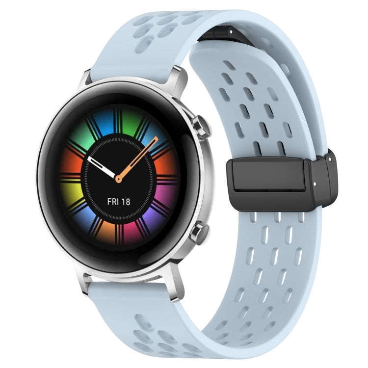 For Huawei Watch GT2 42mm 20mm Folding Magnetic Clasp Silicone Watch Band(Light Blue)