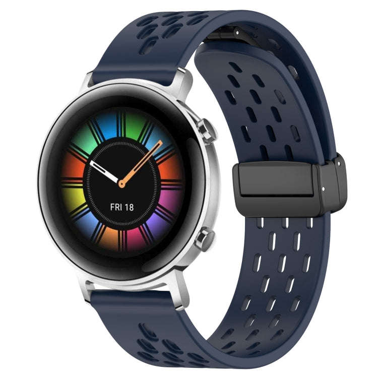 For Huawei Watch GT2 42mm 20mm Folding Magnetic Clasp Silicone Watch Band(Midnight Blue)
