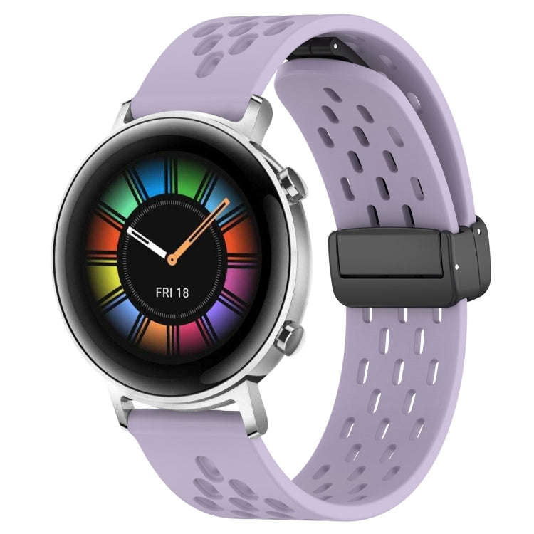 For Huawei Watch GT2 42mm 20mm Folding Magnetic Clasp Silicone Watch Band(Purple)