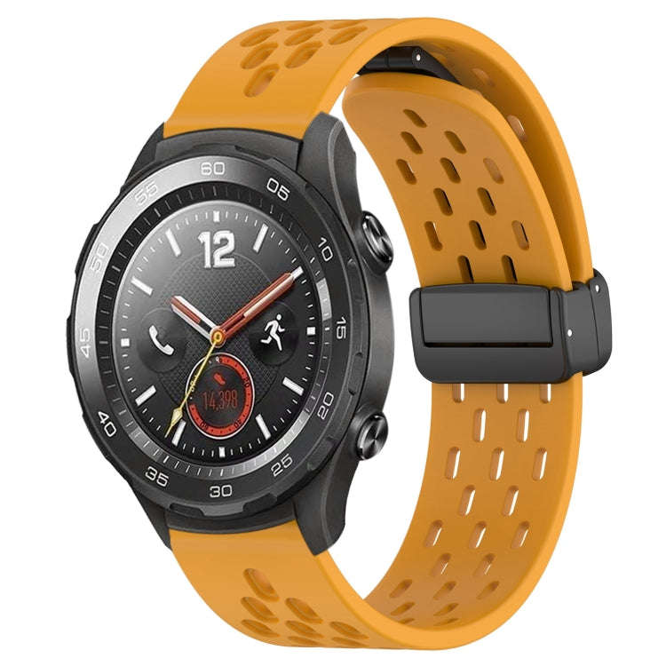 For Huawei Watch 2 20mm Folding Magnetic Clasp Silicone Watch Band(Yellow)