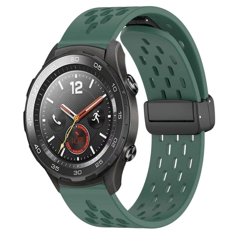 For Huawei Watch 2 20mm Folding Magnetic Clasp Silicone Watch Band(Dark Green)