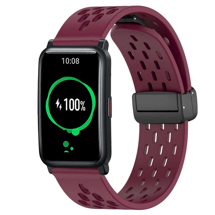 For Honor Watch ES 20mm Folding Magnetic Clasp Silicone Watch Band(Wine Red)