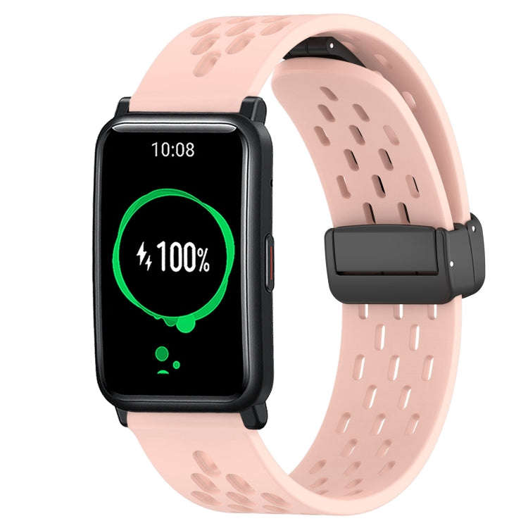 For Honor Watch ES 20mm Folding Magnetic Clasp Silicone Watch Band(Pink)