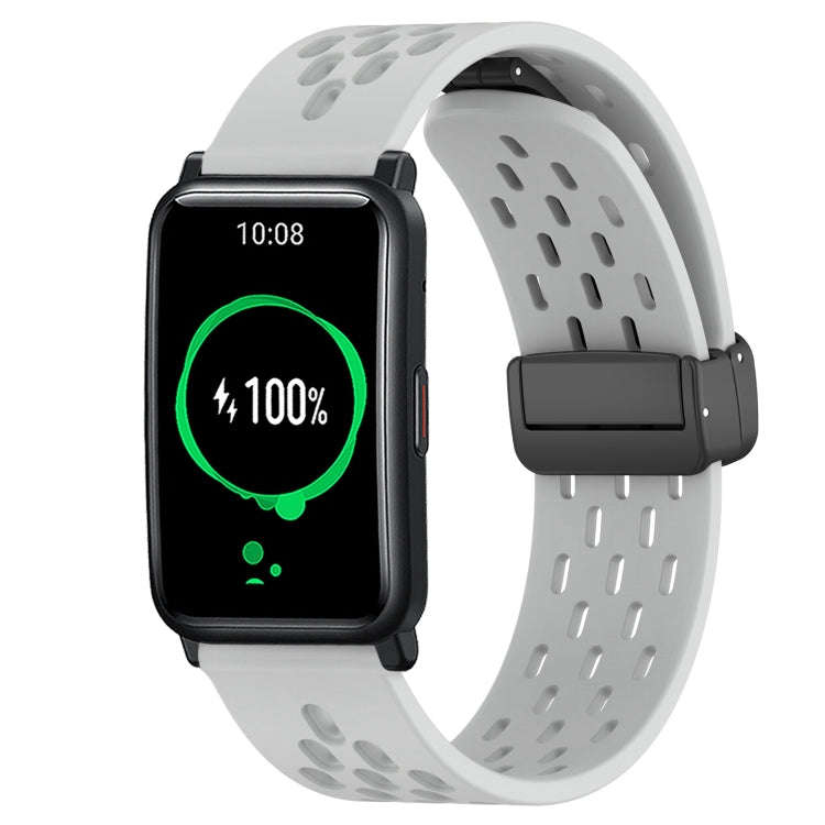 For Honor Watch ES 20mm Folding Magnetic Clasp Silicone Watch Band(Light Grey)