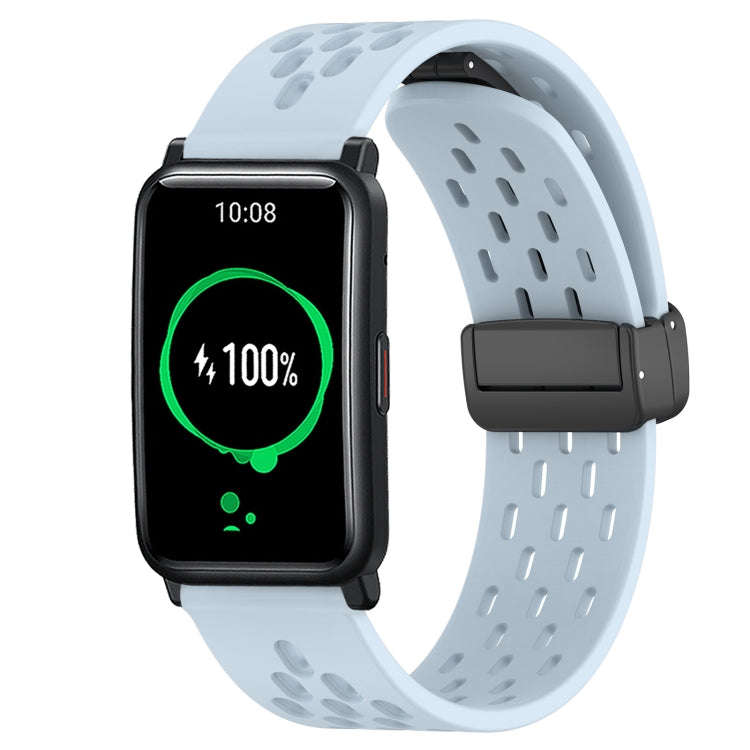 For Honor Watch ES 20mm Folding Magnetic Clasp Silicone Watch Band(Light Blue)
