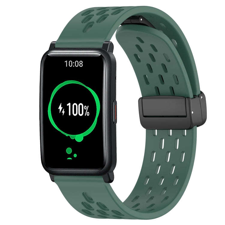 For Honor Watch ES 20mm Folding Magnetic Clasp Silicone Watch Band(Dark Green)