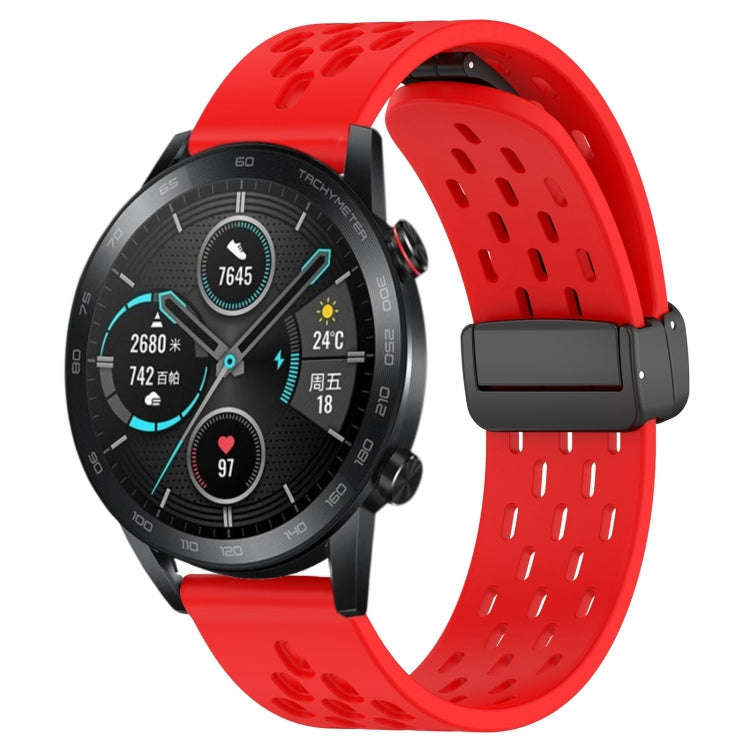 For Honor MagicWatch2 42mm 20mm Folding Magnetic Clasp Silicone Watch Band(Red)