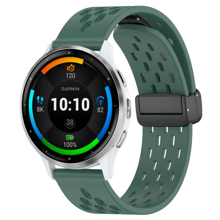 For Garmin Venu 3 22mm Folding Magnetic Clasp Silicone Watch Band(Dark Green)
