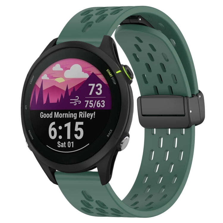 For Garmin Forerunner 255 22mm Folding Magnetic Clasp Silicone Watch Band(Dark Green)