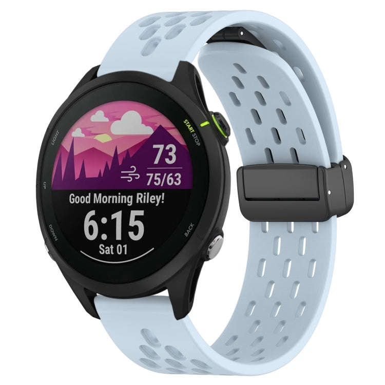 For Garmin Forerunner 255 Music 22mm Folding Magnetic Clasp Silicone Watch Band(Light Blue)
