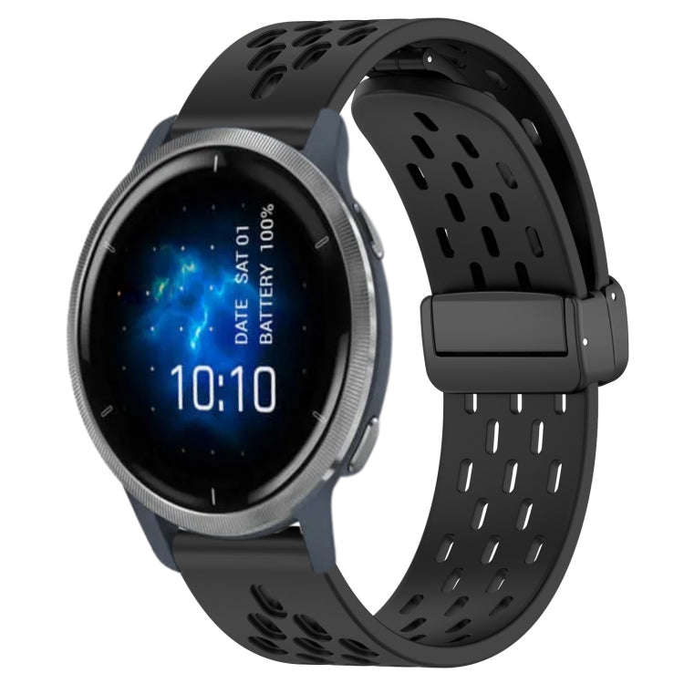 For Garmin Venu 2 22mm Folding Magnetic Clasp Silicone Watch Band(Black)