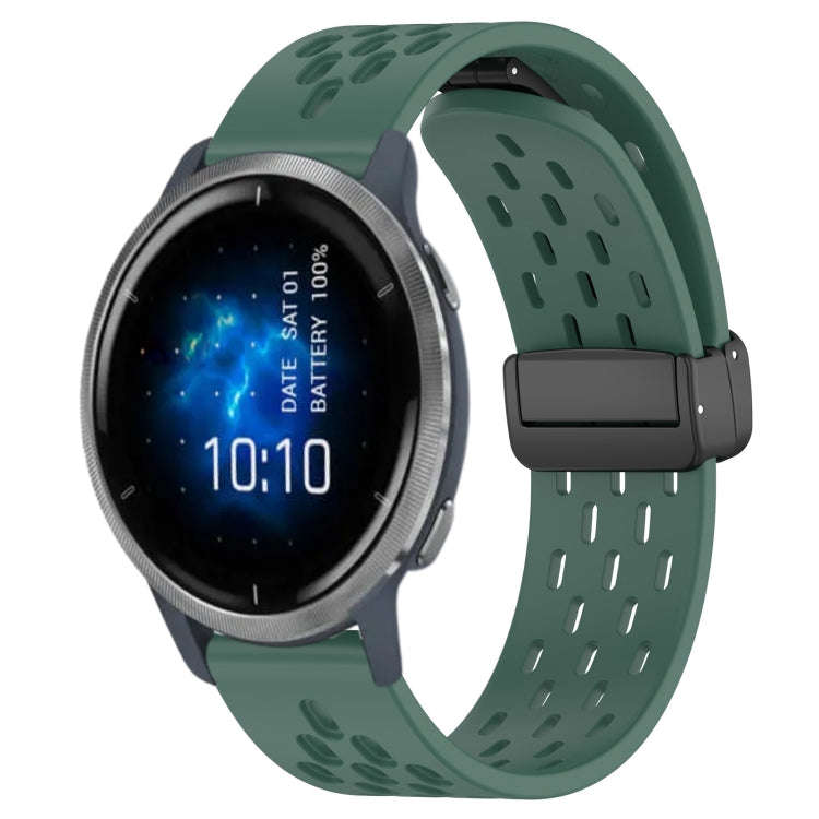 For Garmin Venu 2 22mm Folding Magnetic Clasp Silicone Watch Band(Dark Green)