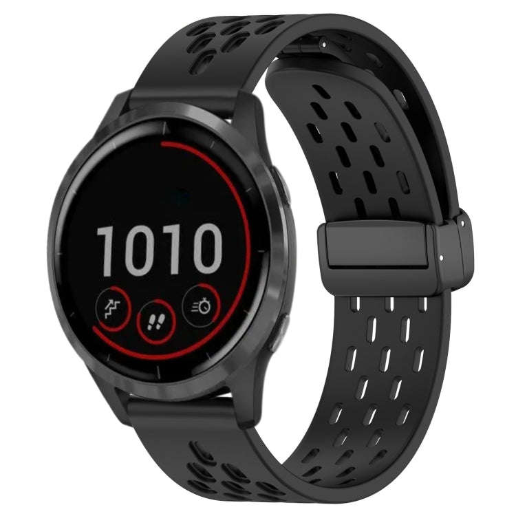 For Garmin Vivoactive 4 22mm Folding Magnetic Clasp Silicone Watch Band(Black)