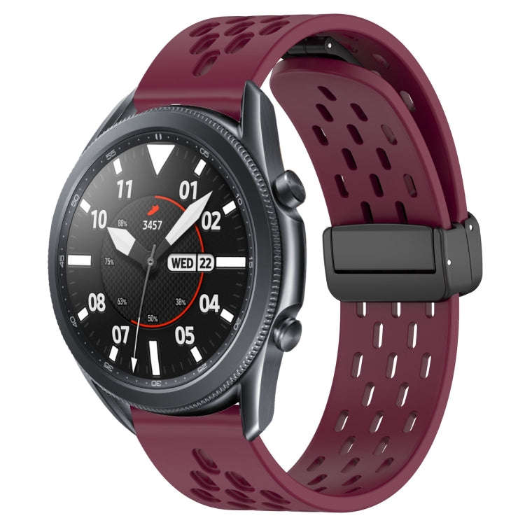 For Samsung Galaxy Watch3 45mm 22mm Folding Magnetic Clasp Silicone Watch Band(Wine Red)