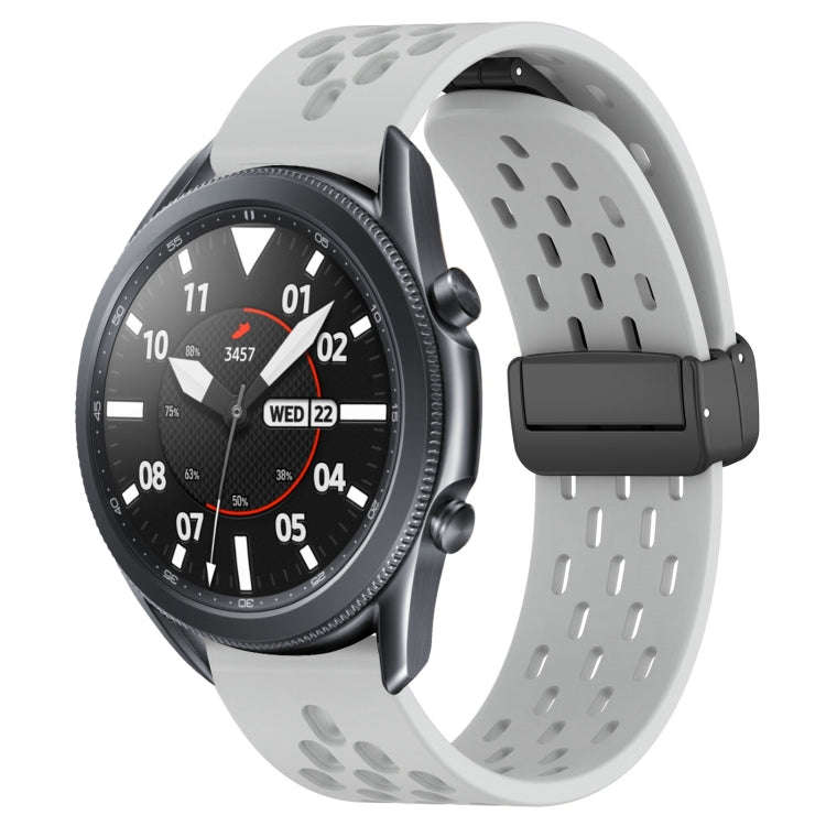 For Samsung Galaxy Watch3 45mm 22mm Folding Magnetic Clasp Silicone Watch Band(Light Grey)