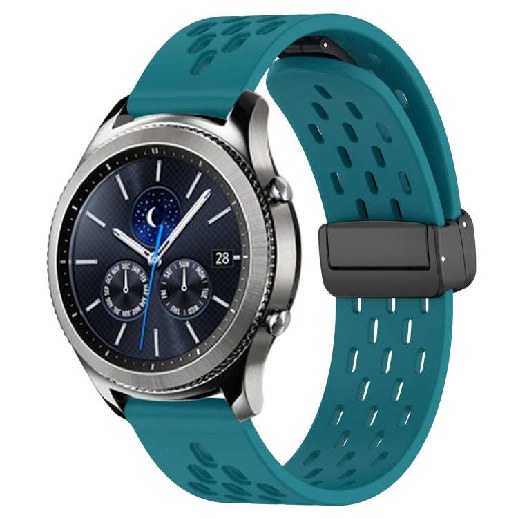 For Samsung Gear S3 Classic 22mm Folding Magnetic Clasp Silicone Watch Band(Hidden Green)