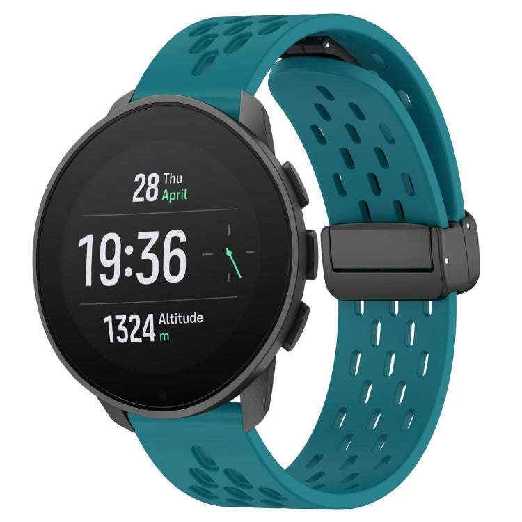 For SUUNTO 9 Peak Pro 22mm Folding Magnetic Clasp Silicone Watch Band(Hidden Green)