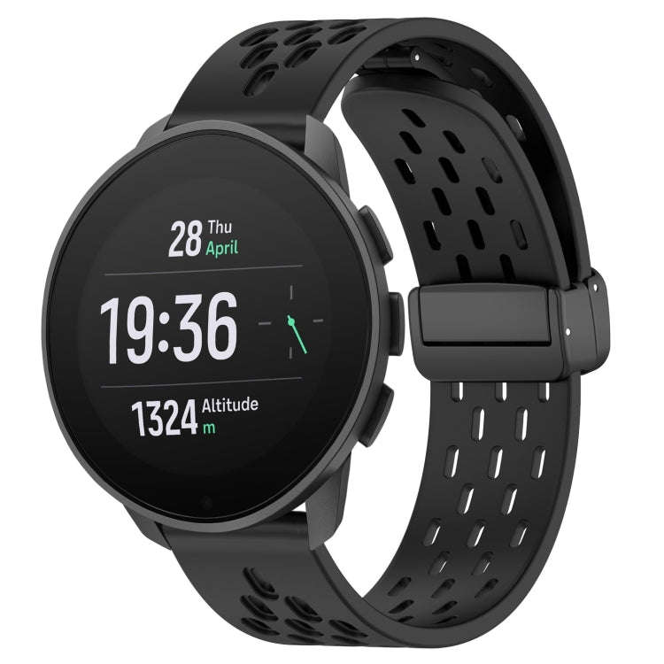 For SUUNTO 9 Peak Pro 22mm Folding Magnetic Clasp Silicone Watch Band(Black)