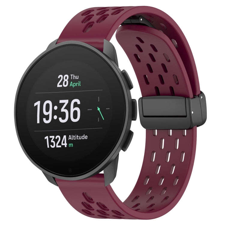 For SUUNTO 9 Peak Pro 22mm Folding Magnetic Clasp Silicone Watch Band(Wine Red)