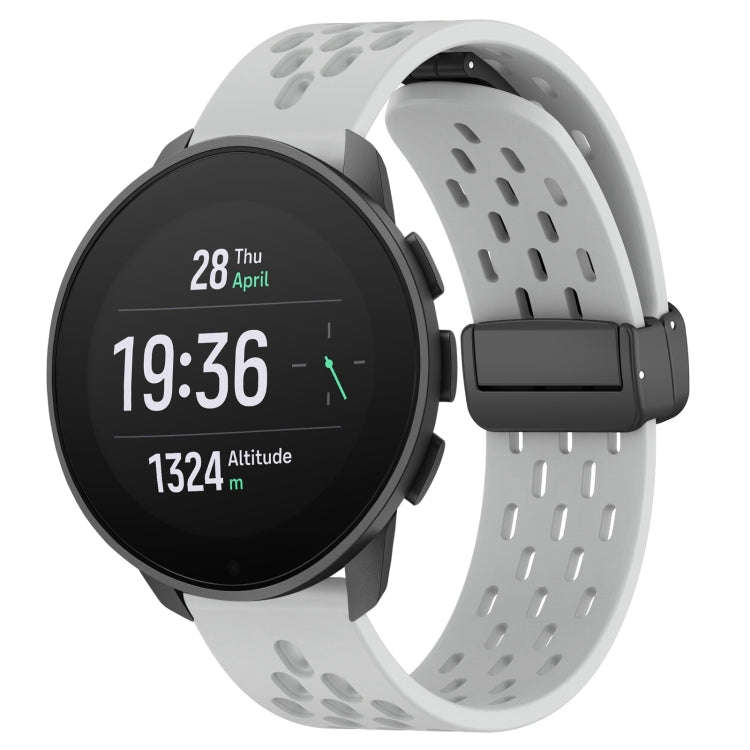 For SUUNTO 9 Peak Pro 22mm Folding Magnetic Clasp Silicone Watch Band(Light Grey)