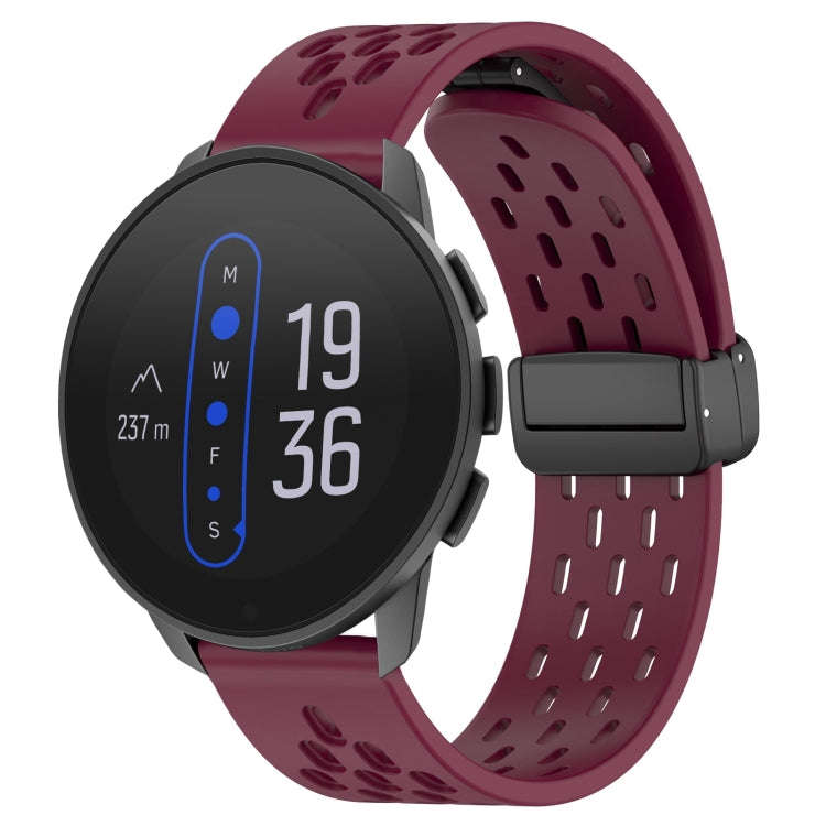 For  SUUNTO 9 Peak 22mm Folding Magnetic Clasp Silicone Watch Band(Wine Red)