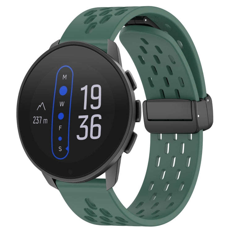 For  SUUNTO 9 Peak 22mm Folding Magnetic Clasp Silicone Watch Band(Dark Green)