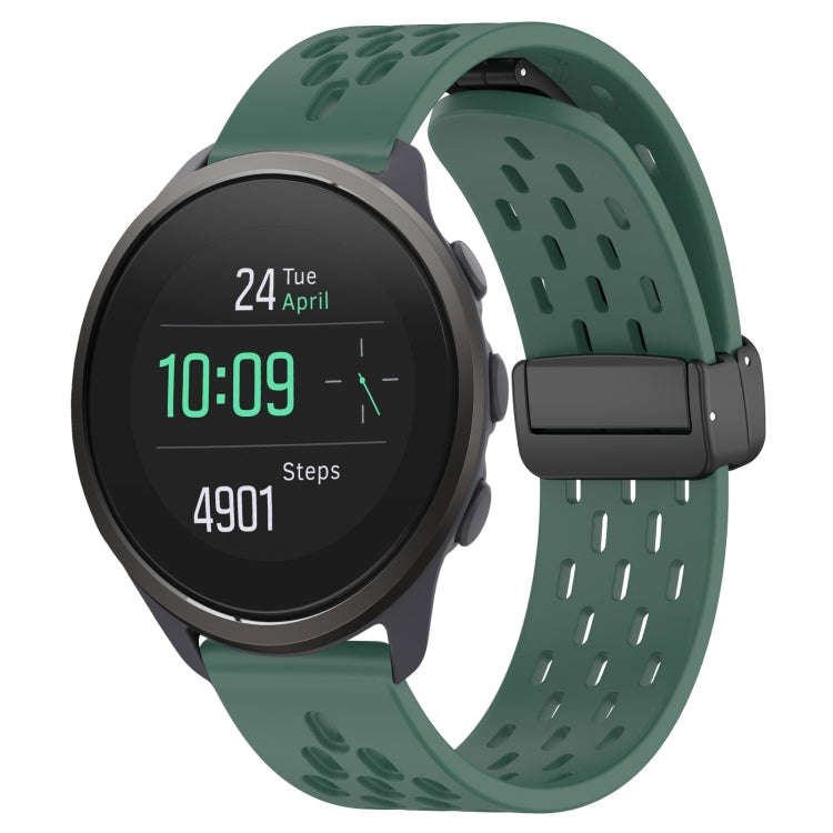 For SUUNTO 5 Peak 22mm Folding Magnetic Clasp Silicone Watch Band(Dark Green)