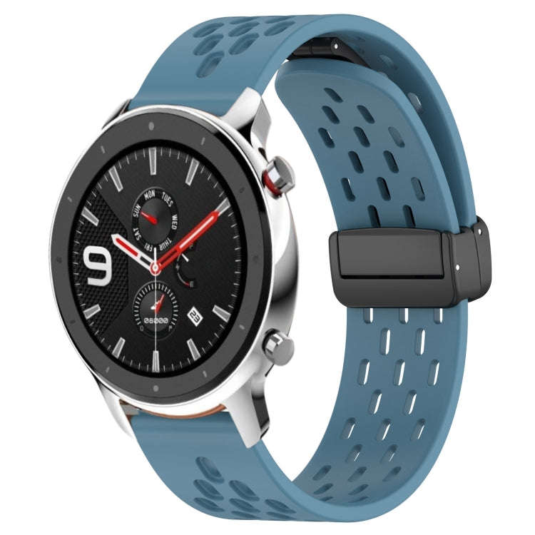For Amazfit GTR 4 22mm Folding Magnetic Clasp Silicone Watch Band(Blue)