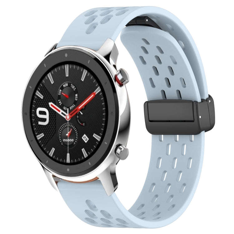 For Amazfit GTR 4 22mm Folding Magnetic Clasp Silicone Watch Band(Light Blue)