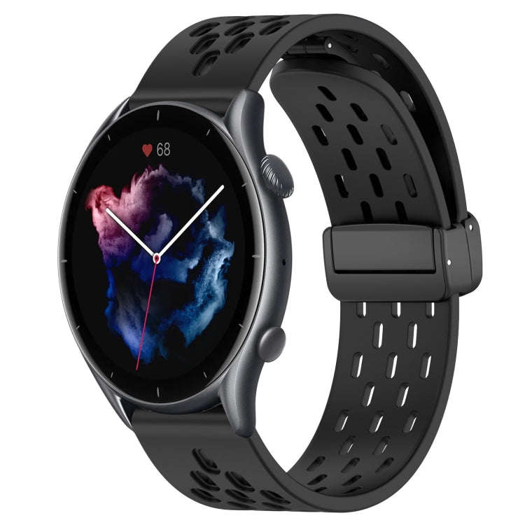 For Amazfit GTR 3 Pro 22mm Folding Magnetic Clasp Silicone Watch Band(Black)