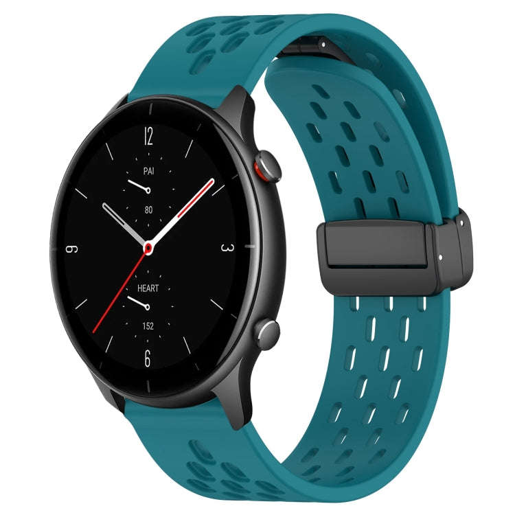 For Amazfit GTR 2e 22mm Folding Magnetic Clasp Silicone Watch Band(Hidden Green)