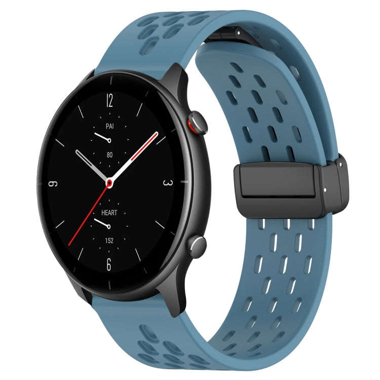 For Amazfit GTR 2e 22mm Folding Magnetic Clasp Silicone Watch Band(Blue)