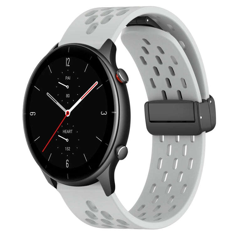 For Amazfit GTR 2e 22mm Folding Magnetic Clasp Silicone Watch Band(Light Grey)