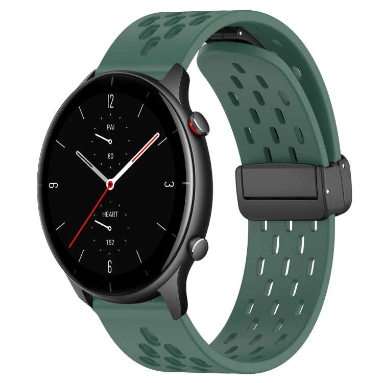 For Amazfit GTR 2e 22mm Folding Magnetic Clasp Silicone Watch Band(Dark Green)