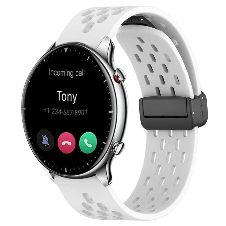 For Amazfit GTR 2 22mm Folding Magnetic Clasp Silicone Watch Band(White)