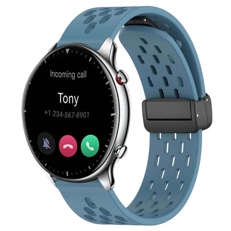 For Amazfit GTR 2 22mm Folding Magnetic Clasp Silicone Watch Band(Blue)