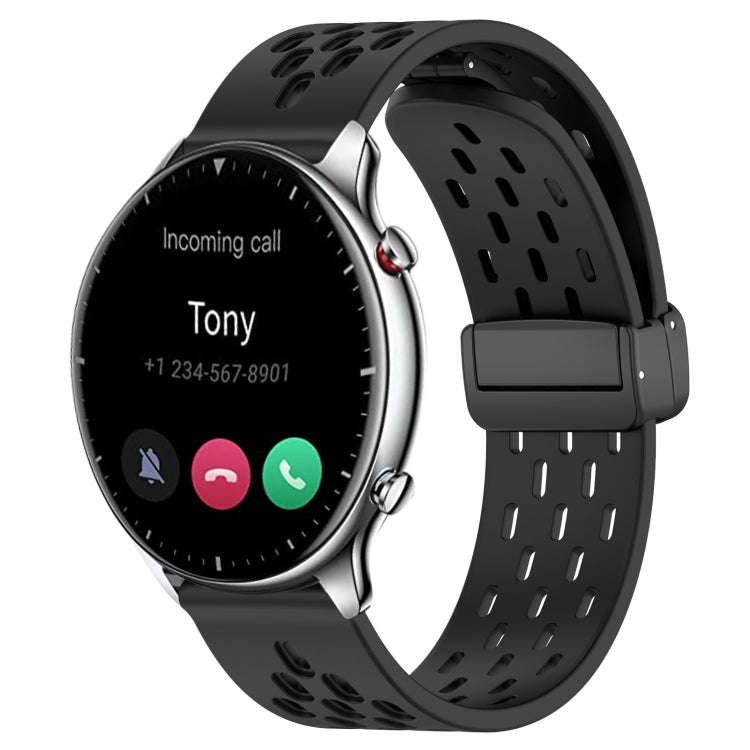 For Amazfit GTR 2 22mm Folding Magnetic Clasp Silicone Watch Band(Black)