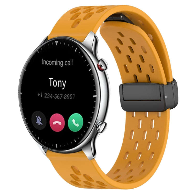 For Amazfit GTR 2 22mm Folding Magnetic Clasp Silicone Watch Band(Yellow)