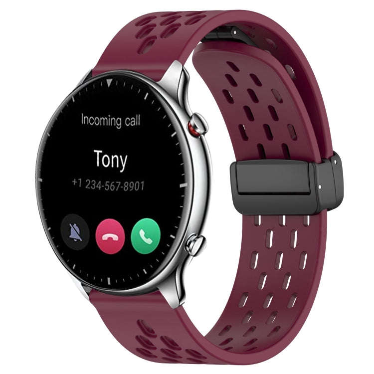 For Amazfit GTR 2 22mm Folding Magnetic Clasp Silicone Watch Band(Burgundy)