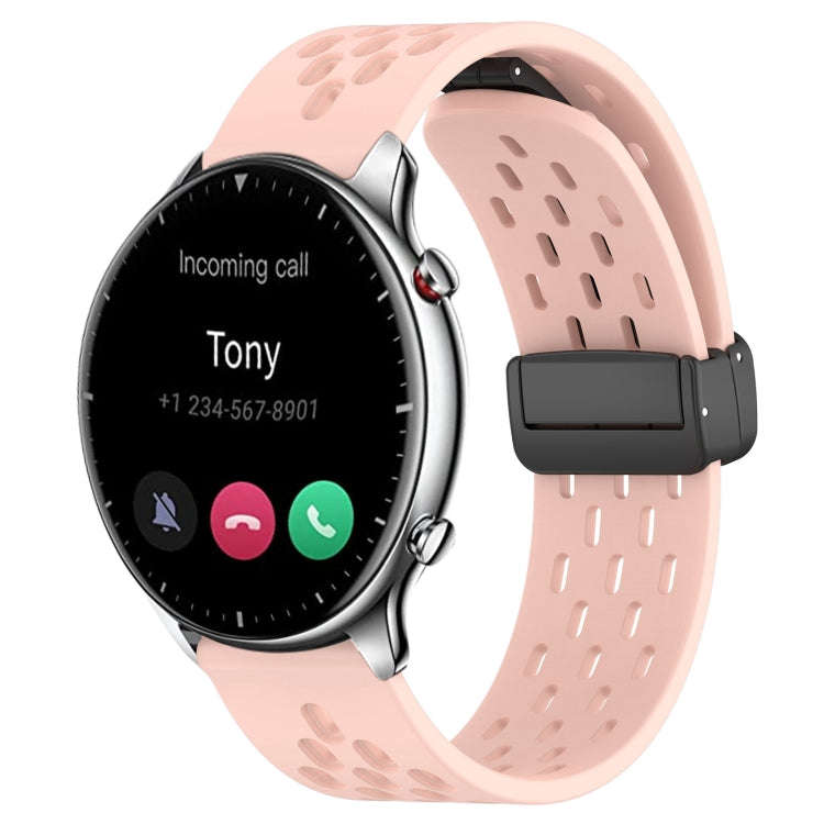 For Amazfit GTR 2 22mm Folding Magnetic Clasp Silicone Watch Band(Pink)