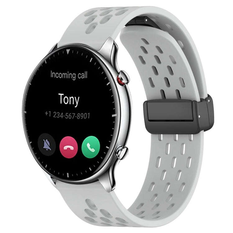 For Amazfit GTR 2 22mm Folding Magnetic Clasp Silicone Watch Band(Light Grey)