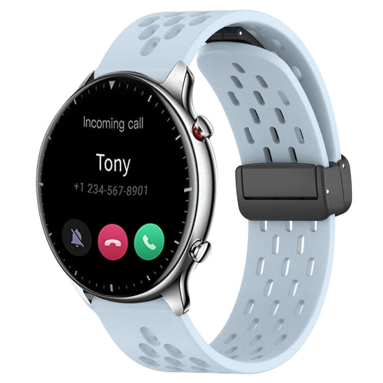 For Amazfit GTR 2 22mm Folding Magnetic Clasp Silicone Watch Band(Light Blue)