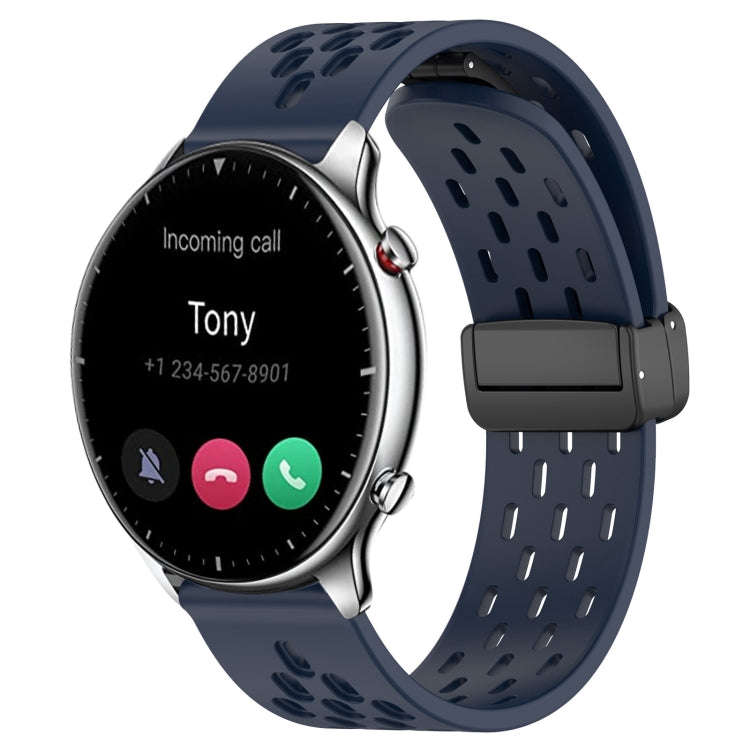 For Amazfit GTR 2 22mm Folding Magnetic Clasp Silicone Watch Band(Midnight Blue)