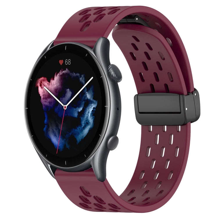 For Amazfit 3 22mm Folding Magnetic Clasp Silicone Watch Band(Burgundy)