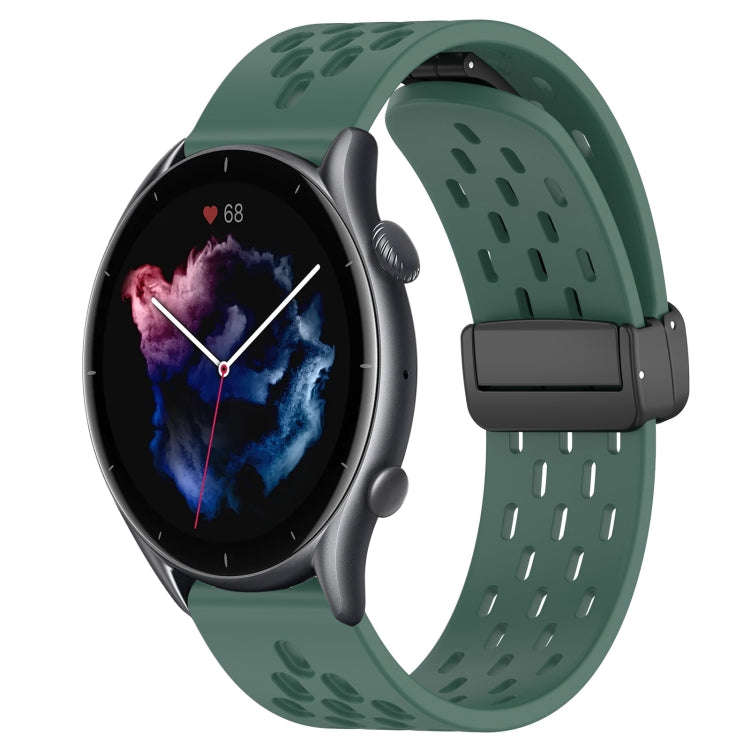 For Amazfit 3 22mm Folding Magnetic Clasp Silicone Watch Band(Dark Green)