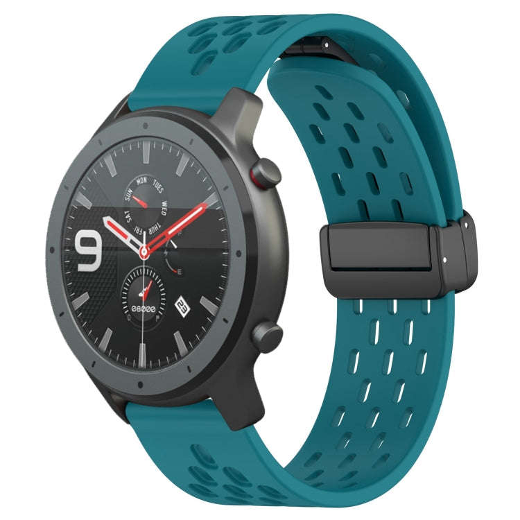 For Amazfit GTR 47mm 22mm Folding Magnetic Clasp Silicone Watch Band(Hidden Green)