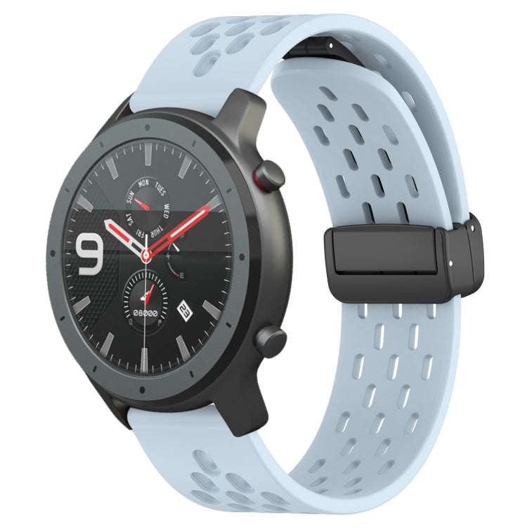 For Amazfit GTR 47mm 22mm Folding Magnetic Clasp Silicone Watch Band(Light Blue)