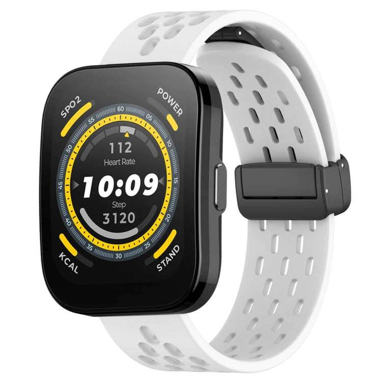 For Amazfit Bip 5 22mm Folding Magnetic Clasp Silicone Watch Band(White)